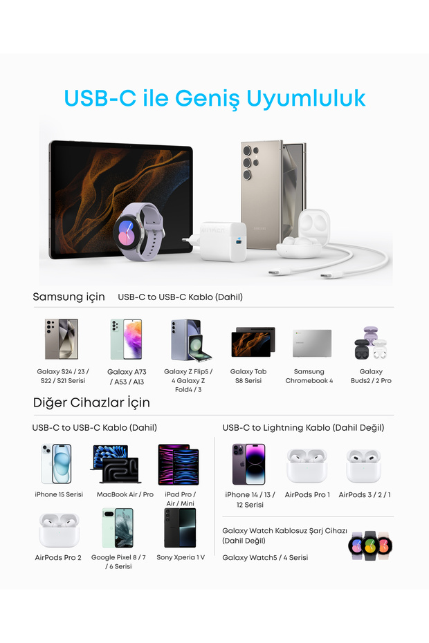 45W, USB-C Şarj Cihazı, Type-C Kablo Dahil, Beyaz - B2653 - 4
