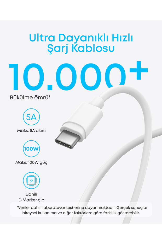 45W, USB-C Şarj Cihazı, Type-C Kablo Dahil, Beyaz - B2653 - 6