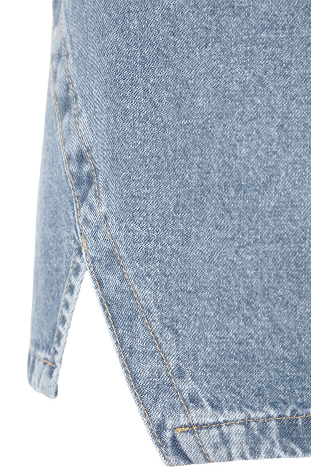 Mavi Çift Yırtmaçlı A line Comofrt/Orta Esnek BüyüK Beden Denim Etek TBBSS23AZ00056 - 9