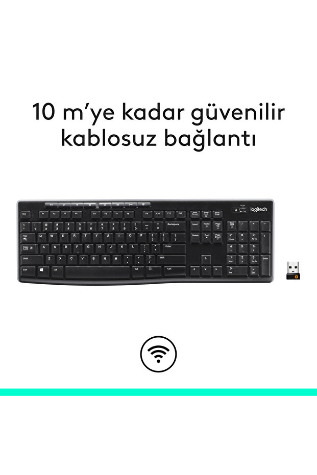 K270 Tam Boyutlu Kablosuz Türkçe Q Klavye, Siyah 920-003761 - 5