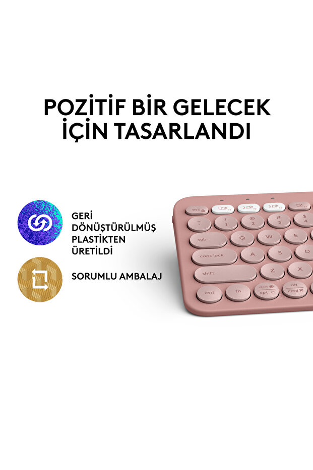 K380s Pebble Keys 2 Çoklu Cihaz Özellikli Bluetooth Türkçe Q Klavye, Pembe 920-011861 - 12