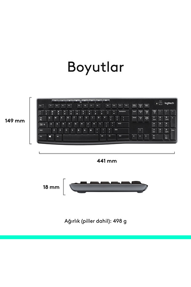 MK270 Kablosuz USB Alıcılı Türkçe Q Klavye Mouse Seti, Siyah 920-004525 - 9