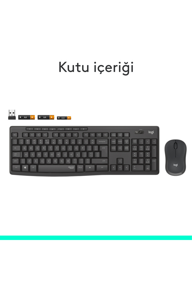 MK295 Sessiz Kablosuz Türkçe Q Klavye Mouse Seti, Siyah 920-009804 - 10