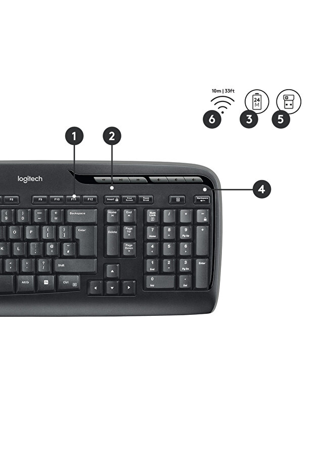 MK330 Kablosuz Türkçe Q Klavye Mouse Seti, Siyah 920-003988 - 9