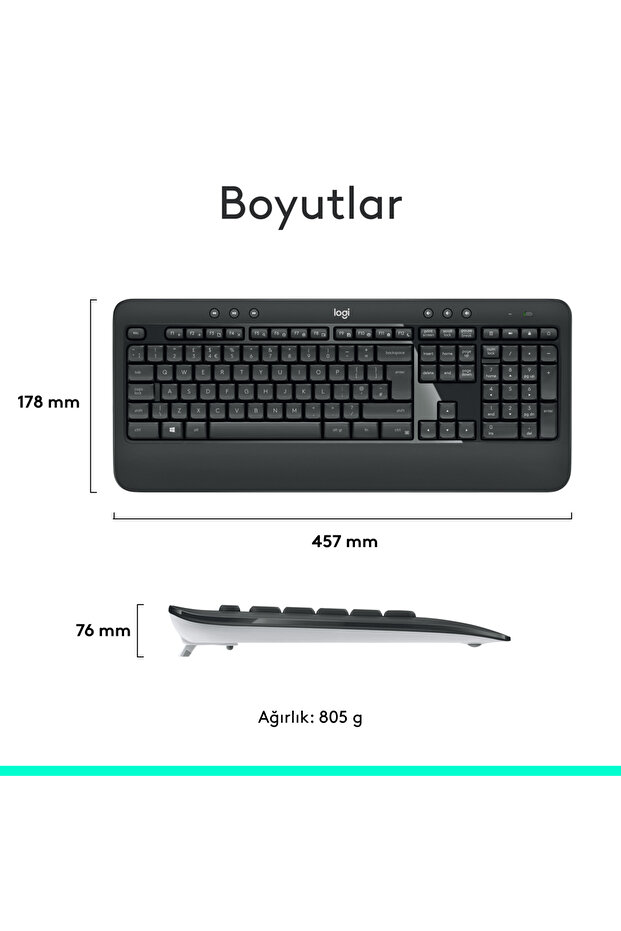 MK540 Advanced Kablosuz Türkçe Q Klavye Mouse Seti, Siyah 5099206 077485 - 9
