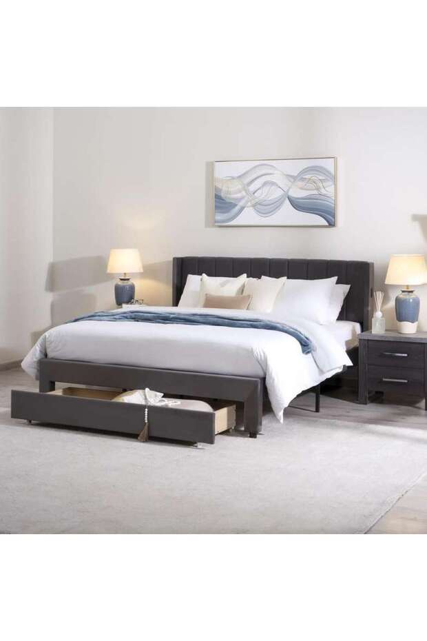 Syran King Bed 180x200 Cm - Grey