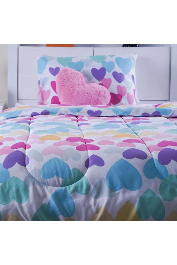 Tiny Hearts 3-Piece Comforter Set with Cushion 135x220cm - Green
