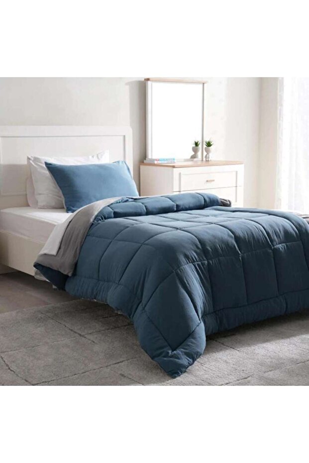 Down Alternative 2-piece Reversible Comforter Set 150x220cm - Blue Grey