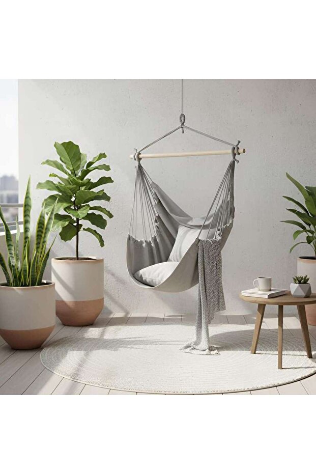 Hammock Swing Chair With 2 Cushions 130x100cm - Grey