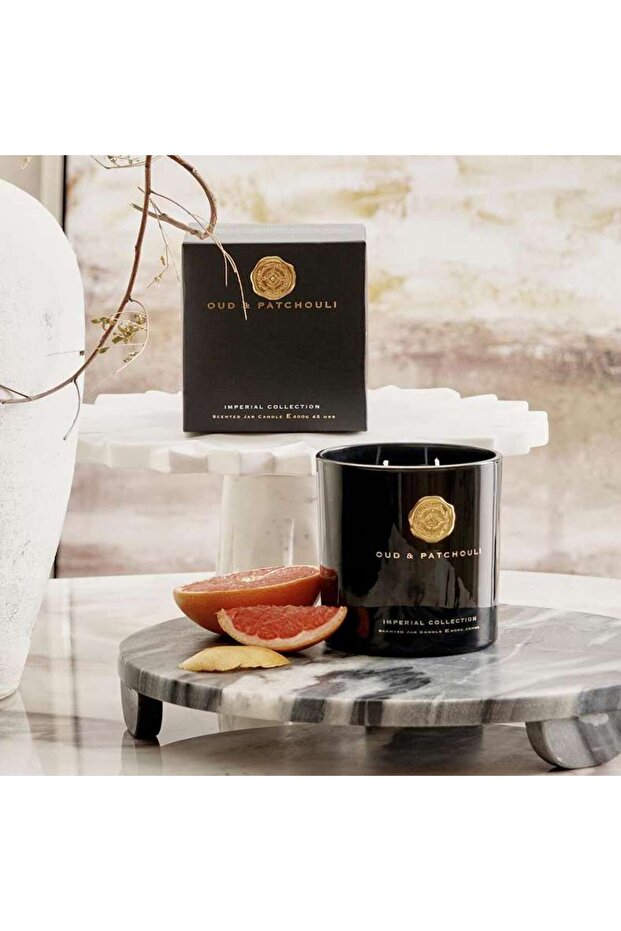 Imperial Oud Patchouli Scented Jar Candle 400gm - Black - 45hrs