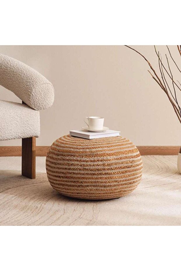 Wently Handmade Jute Pouf 55x55x25cm - Cream