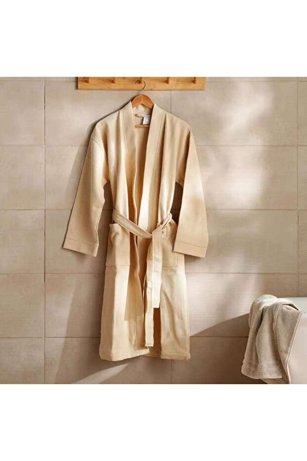 Caspian Waffle Texture Bathrobe L/xl - Beige