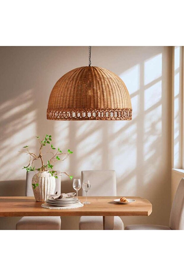 Yulo E27 Rattan Pendant Lamp 80x52cm - L. Brown