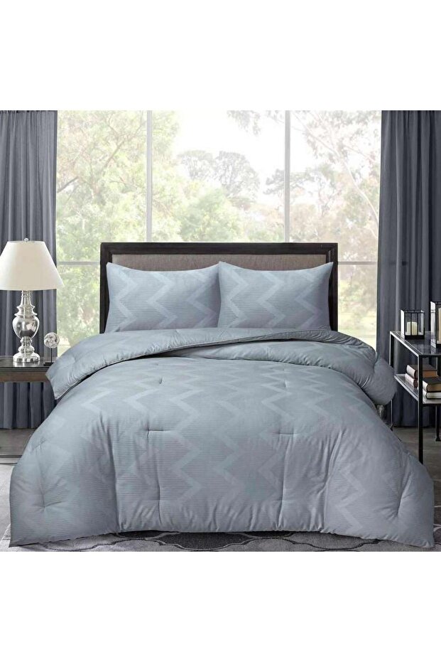 Rib Jacquard 3-piece King Comforter Set 240x260cm - Grey