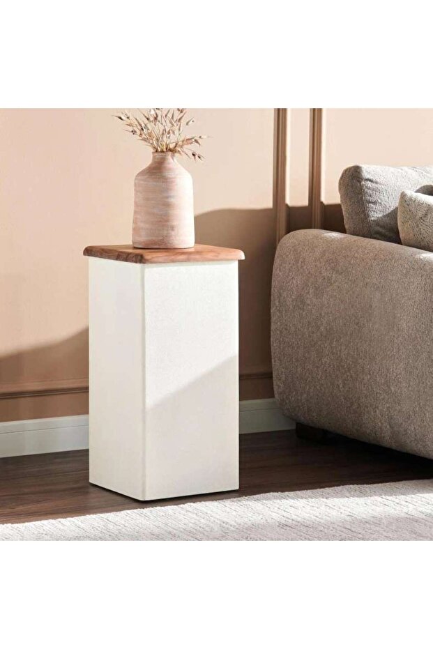 Ishma End Table Square Tall - Off White & Natural