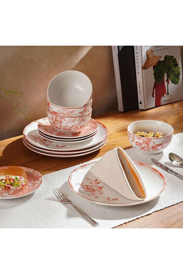 Forsythia 12-piece Porcelain Dinner Set -peach