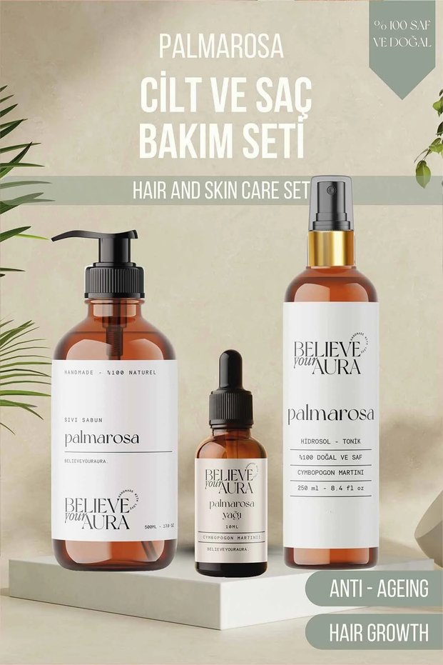 Palmarosa Skin and Hair Care Set 100% Pure and Natural Palmarosa Oil Palmarosa Water