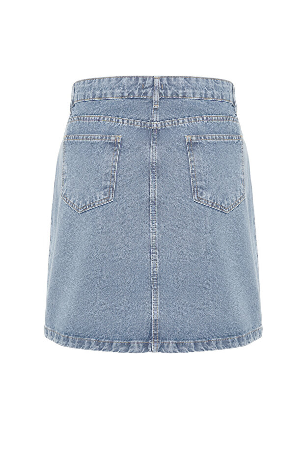 Mavi Çift Yırtmaçlı A line Comofrt/Orta Esnek BüyüK Beden Denim Etek TBBSS23AZ00056 - 8