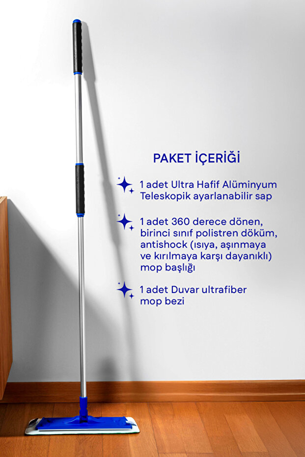 Ultrafiber Mop Tekli Set – Tavan & Yüksek Alanlar İçin Duvar Mop Bezi - 10