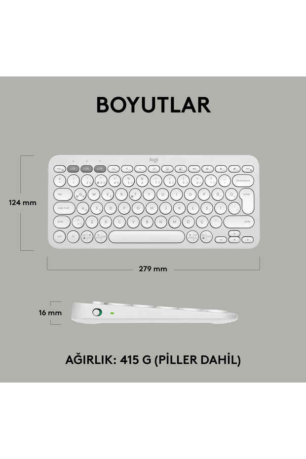 K380s Pebble Keys 2 Çoklu Cihaz Özellikli Bluetooth Türkçe Q Klavye, Beyaz 920-011860 - 10