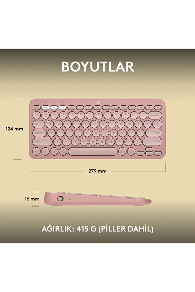 K380s Pebble Keys 2 Çoklu Cihaz Özellikli Bluetooth Türkçe Q Klavye, Pembe 920-011861 - 10