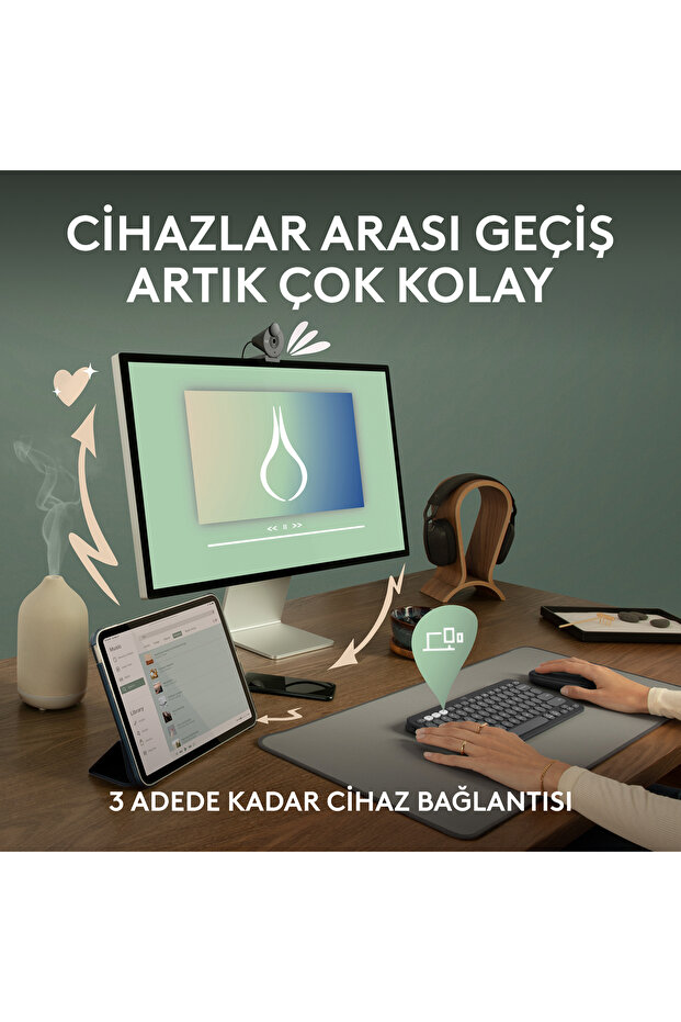 K380s Pebble Keys 2 Çoklu Cihaz Özellikli Bluetooth Türkçe Q Klavye, Pembe 920-011861 - 4