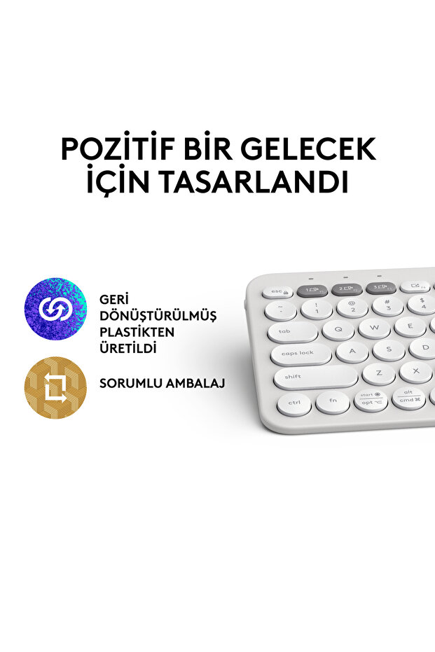 K380s Pebble Keys 2 Çoklu Cihaz Özellikli Bluetooth Türkçe Q Klavye, Beyaz 920-011860 - 12