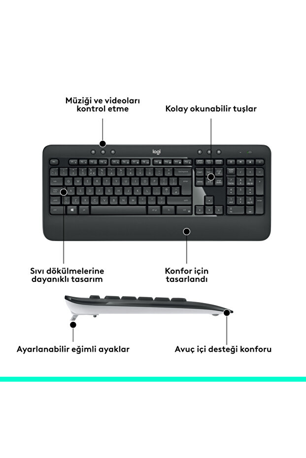 MK540 Advanced Kablosuz Türkçe Q Klavye Mouse Seti, Siyah 5099206 077485 - 8