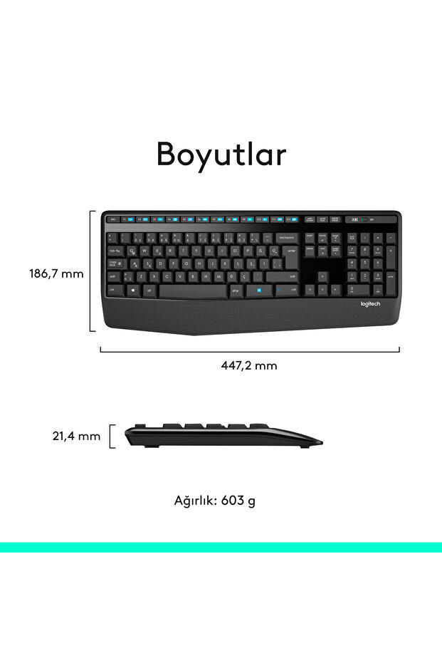MK345 Kablosuz Türkçe Q Klavye Mouse Seti, Siyah 920-006514 - 9