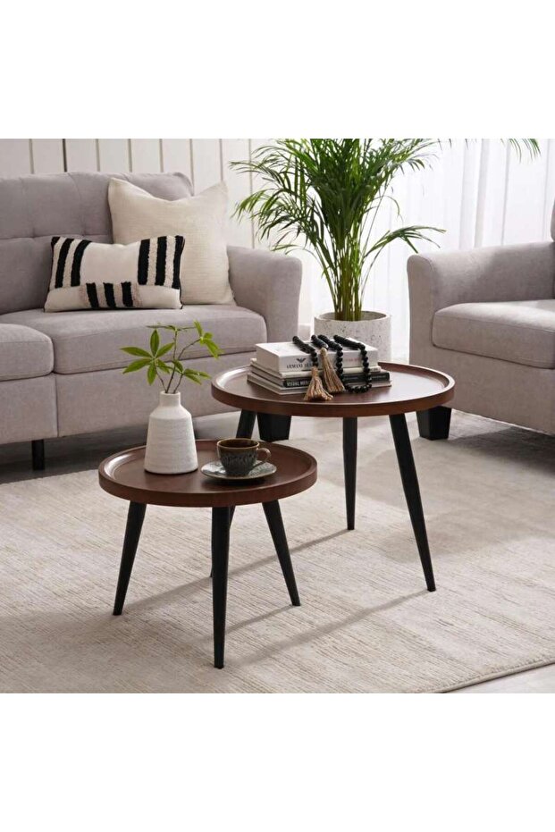KALANI COFFEE TABLE SET OF 2 ROUND - BROWN BLACK