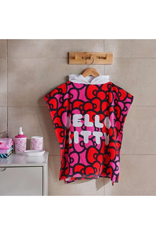 Hello Kitty Cotton Terry Poncho 60x120cm-red