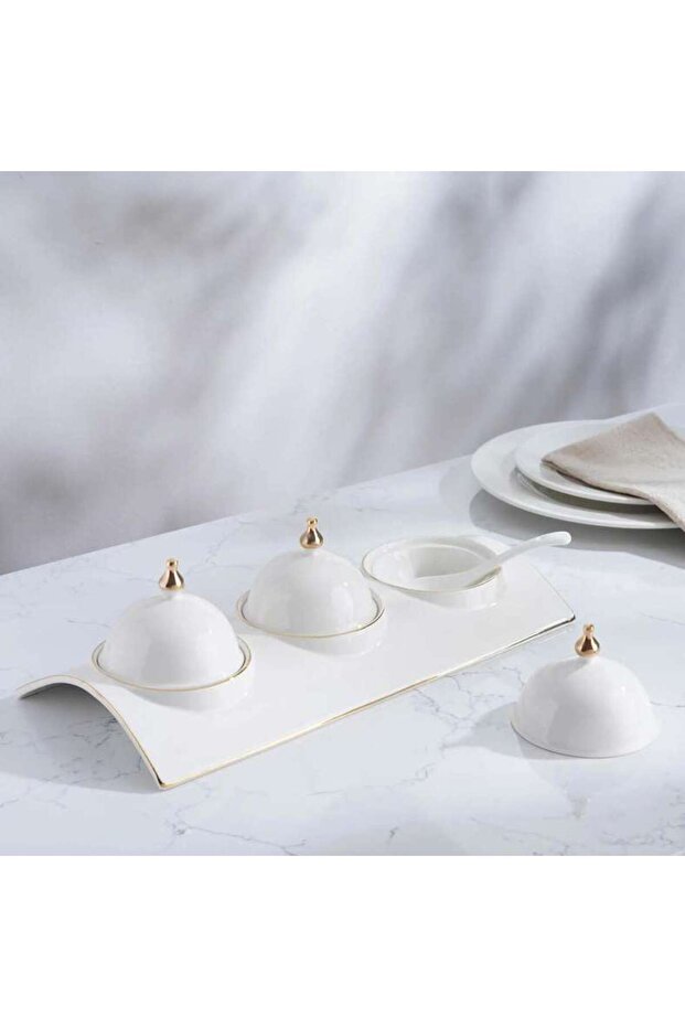 Kenar Serving Set With Gold Rim Dia36.3cm - White