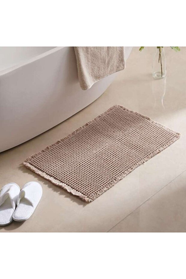 Pearly Waffle Fringe Bathmat 50x80cm - Beige