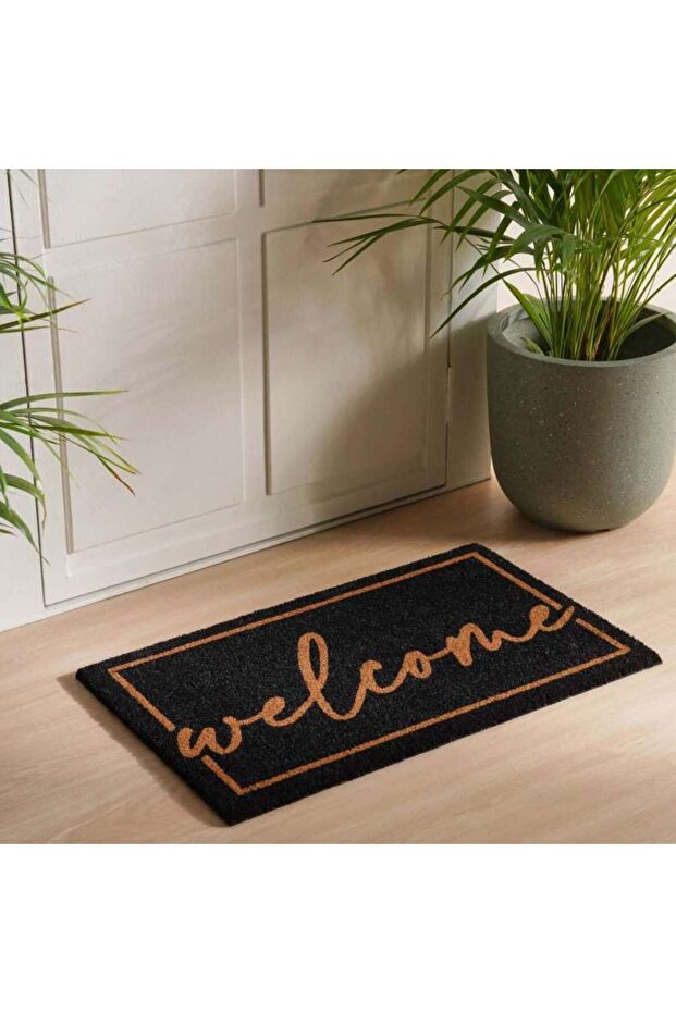 Welcome Home Coir Door Mat 45x75cm - Black