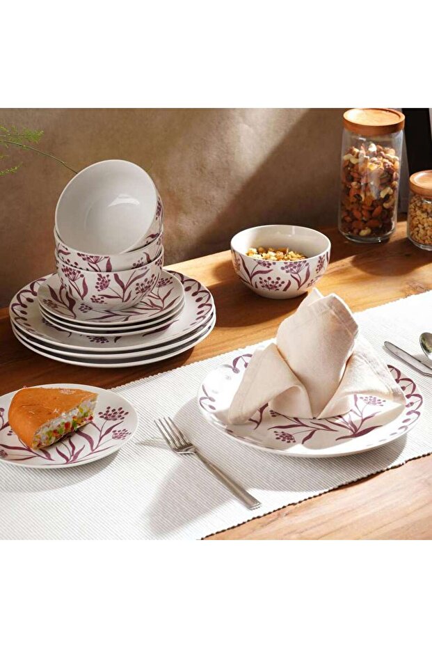 Casa Lilac 12-piece Porcelain Dinner Set -lilac