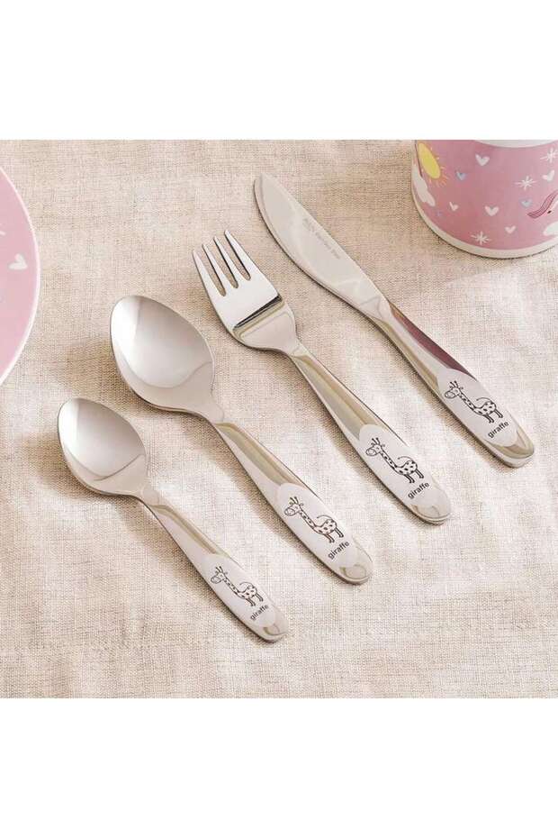 Giraffe 4-piece Kids Cutlery Set - Chrome
