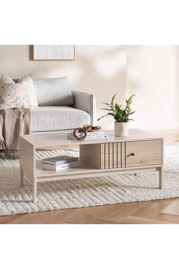 Alonzo Coffee Table With 1 Drawer Melamine - Natural & White