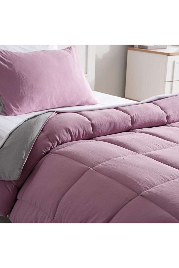 Down Alternative 2-piece Reversible Comforter Set 150x220cm - Pink Grey