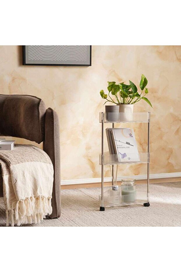 Multiutility Corner Storage Rack With Wheels-25.5x22x61.3 Cm-clear