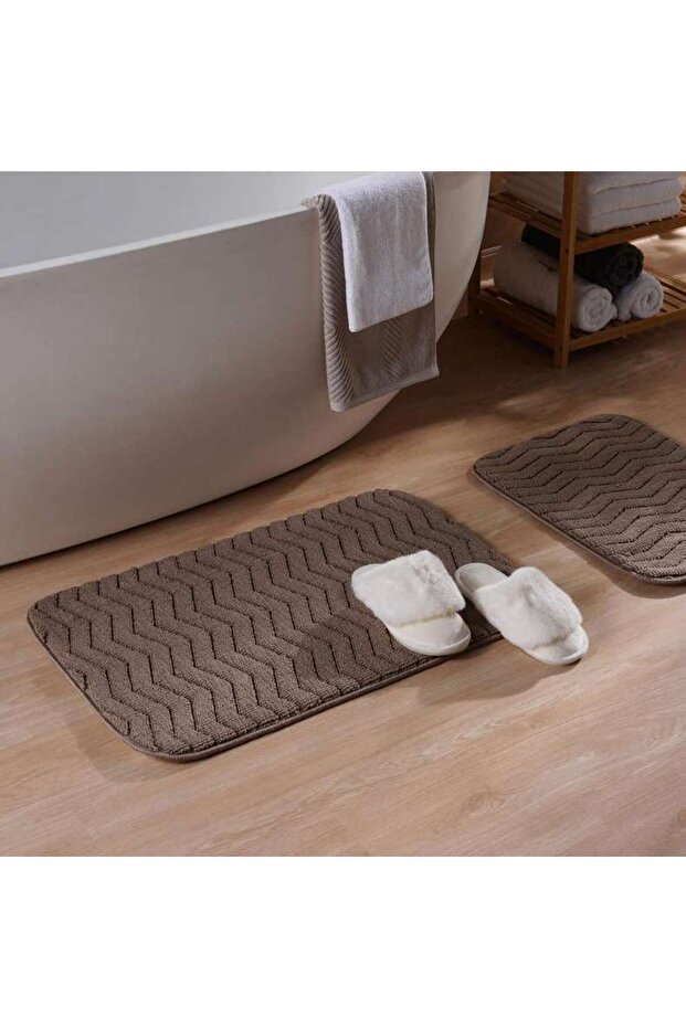 Basin 2-Piece Set Bathmat 50X80cm and 40X60cm - Brown