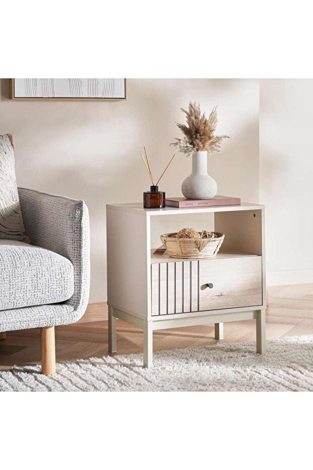 Alonzo End Table With 1 Drawer Melamine - Natural & White