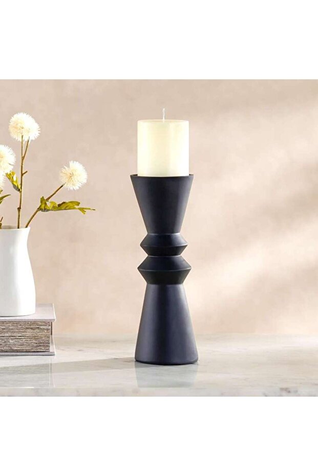 Odin Lena Polyresin Candle Holder 9.4x9.4x25.5cm - Black