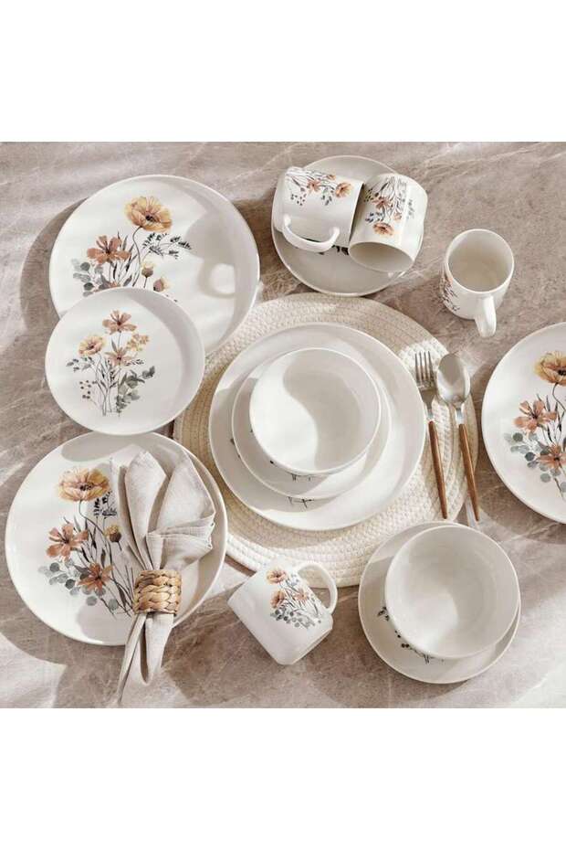 Floral Garden 16-piece Porcelain Dinner Set -white & Amber