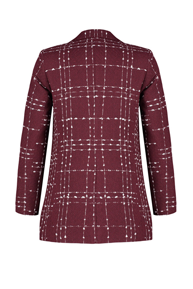 Bordo Oversize Dokuma Ekose Blazer Ceket TWOAW21CE0105 - 9