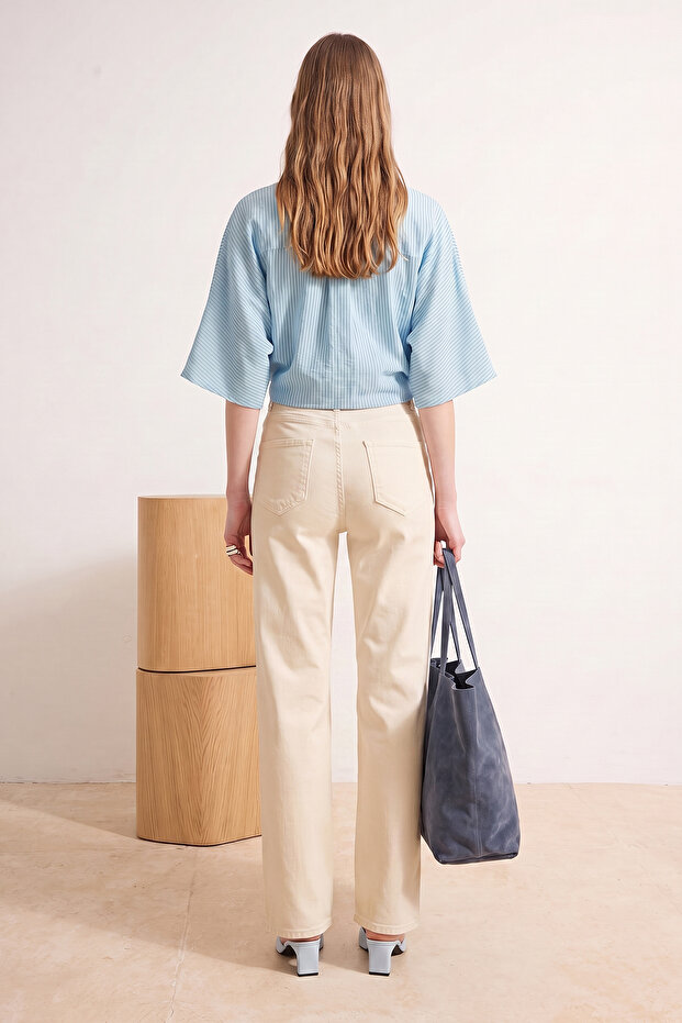 Ekru Yüksek Bel Orta Esnek Wide Leg Jeans TWOAW25JE00309 - 4