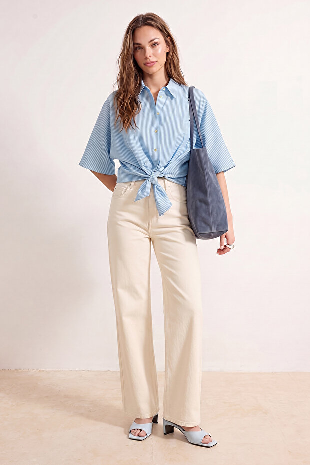 Ekru Yüksek Bel Orta Esnek Wide Leg Jeans TWOAW25JE00309 - 2