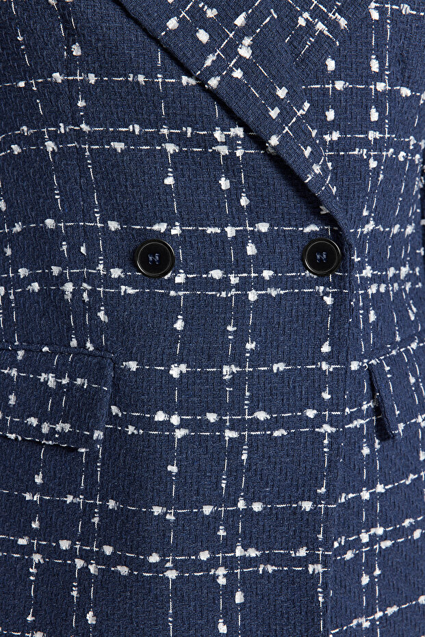 Lacivert Tüvit Regular Dokuma Ekose Blazer Ceket TWOAW21CE0105 - 4