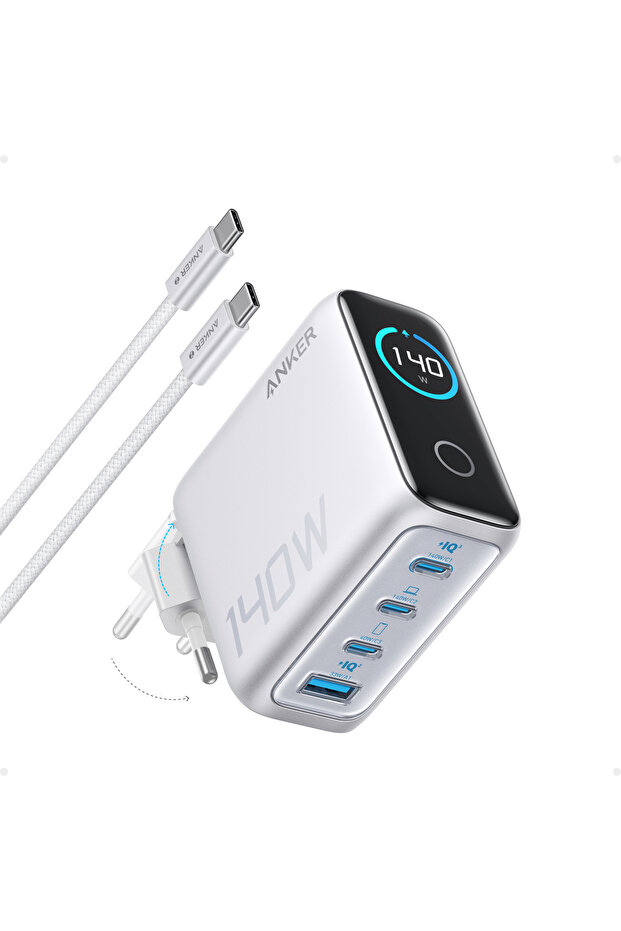 140W USB-C Şarj Cihazı, 4 Bağlantı Noktalı, Gelişmiş GaN, Dokunmatik Kontrol, Gri - B2697 - 1
