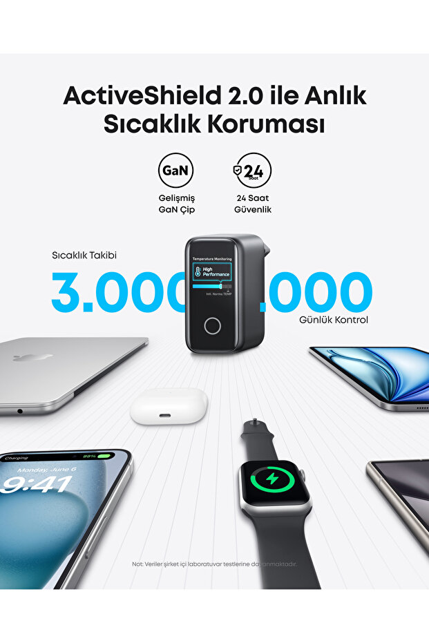 140W USB-C Şarj Cihazı, 4 Bağlantı Noktalı, Gelişmiş GaN, Dokunmatik Kontrol, Siyah - B2697 - 5