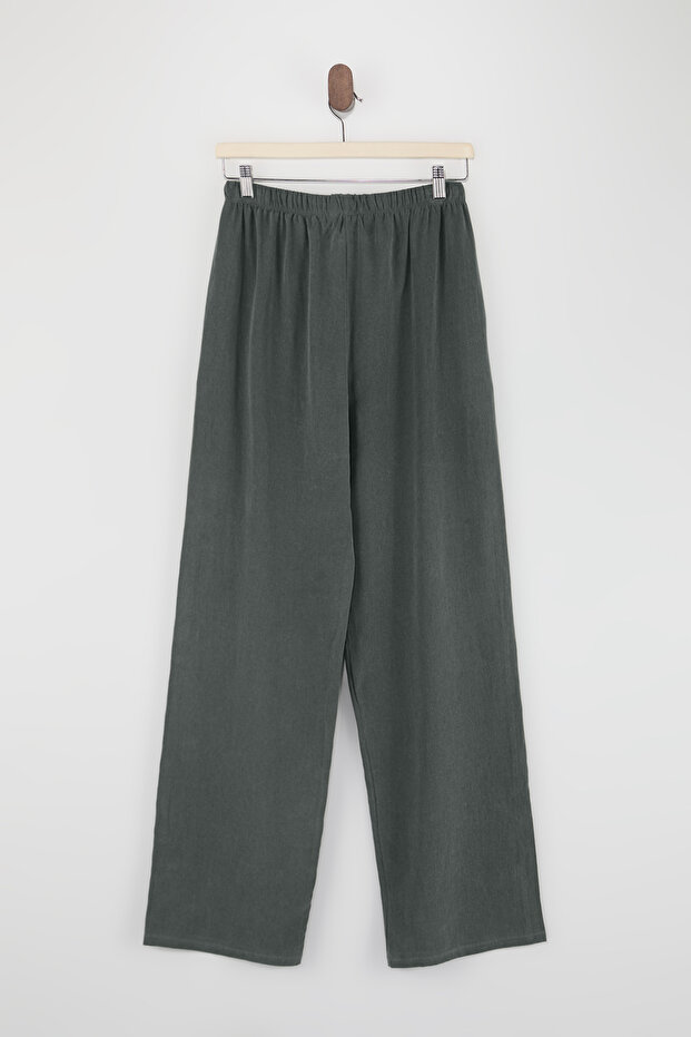 Yeşil Keten Karışımlı Geniş Paça Tencel Pantolon TDRSS26PL00008 - 5
